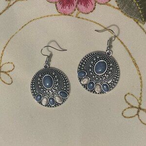 💙 Blue, White and Silver Statement Earrings